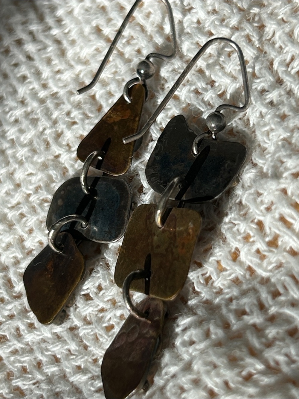 Opal and Purple Amethyst Artisan 925 Mixed-Metal Dangle Earrings (E1) - Picture 6 of 10